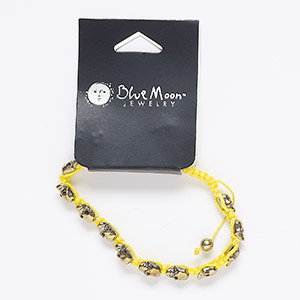 Bracelet, nylon and antique gold-finished &quot;pewter&quot; (zinc-based alloy), yellow, 7mm wide with skulls, adjustable from 7-1/2 to 11 inches. Sold individually.
