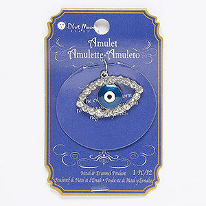 Focal, enamel / glass / silver-finished &quot;pewter&quot; (zinc-based alloy), multicolored, 34x20mm single-sided evil eye. Sold individually.