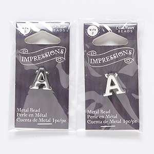 Bead, silver-finished &quot;pewter&quot; (zinc-based alloy), 14x13mm top-drilled alphabet letter &quot;A&quot; with 2mm hole. Sold per pkg of 2.