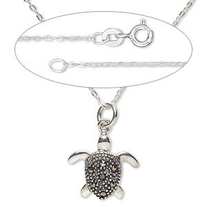 Necklace, Simple and Sleek Jewelry&#153;, marcasite charm and sterling silver chain, 16 inches. Sold individually.