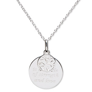 Necklace, Create Compliments&reg;, round charm with &quot;Family is a circle of strength and love&quot; and sterling silver chain, wearable at 16 and 18 inches. Sold individually.