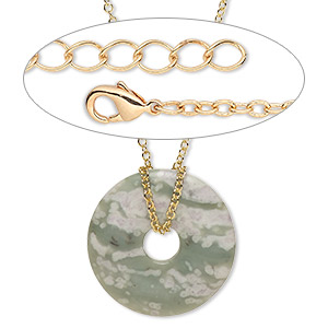 Necklace, Everyday Jewelry&#153;, peace &quot;jade&quot; focal and gold-finished brass chain, 36 inches with 1-1/4 inch extender chain. Sold individually.