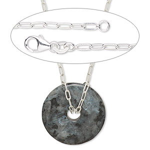 Necklace, Simple and Sleek Jewelry&#153;, blue labradorite focal and sterling silver-filled chain, 36 inches. Sold individually.
