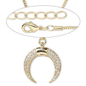 Necklace, Everyday Jewelry&#153;, gold-finished brass and cubic zirconia drop with gold-finished brass chain, 18 inches with 1-1/4 inch extender chain. Sold individually.