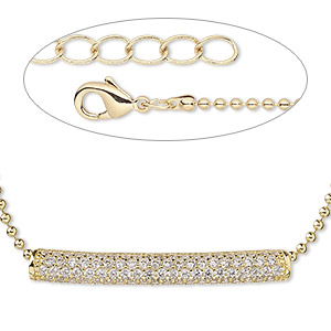 Necklace, Simple and Sleek Jewelry&#153;, cubic zirconia bead and gold-finished brass chain, 18 inches with 1-inch extender chain. Sold individually.