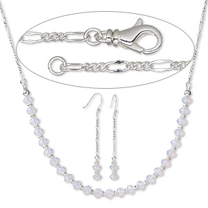 Necklace and earring set, Simple and Sleek Jewelry&#153;, crystal and silver-plated sterling silver chain, 28 inches. Sold per set.