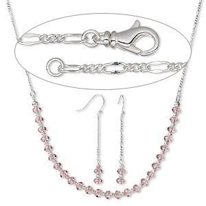 Necklace and earring set, Simple and Sleek Jewelry&#153;, crystal on silver-plated sterling silver chain, 28 inches. Sold per set.