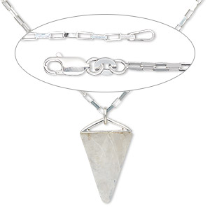 Necklace, Simple and Sleek Jewelry&#153;, rainbow moonstone drop and sterling silver chain,18 inches. Sold individually.