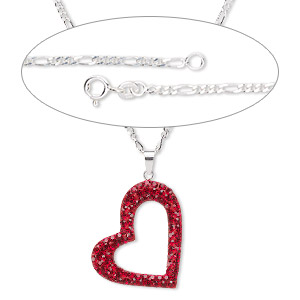 Necklace, Simple and Sleek Jewelry&#153;,  sterling silver and glass, red open heart pendant on chain, 20 inches. Sold individually.