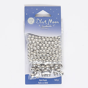Bead, silver-finished steel, (95) 4mm round and (65) 6mm round with 0.7mm and 2mm hole. Sold per pkg of 160.