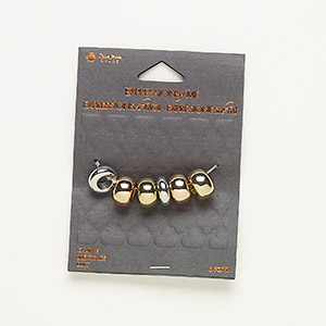 Bead, gold- / silver- / copper-finished &quot;pewter&quot; (zinc-based alloy), (2) 13x5mm and (4) 13x8mm rondelle. Sold per pkg of 6.