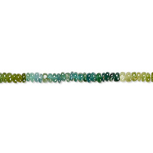 Bead, green tourmaline (dyed), shaded, 2x1mm-3x2mm hand-cut rondelle with 0.4-0.6mm hole, B grade, Mohs hardness 7 to 7-1/2. Sold per 12-1/2 inch strand.