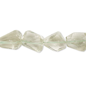 Bead, green quartz (heated), 10x7mm-17x12mm hand-cut faceted freeform with 0.4-1.4mm hole, B grade, Mohs hardness 7. Sold per 6-1/2 inch strand.