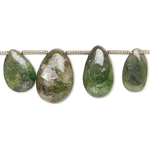 Bead, chrome diopside (natural), 9x7mm-16x11mm graduated hand-cut top-drilled puffed teardrop with 0.4-1.4mm hole, C- grade, Mohs hardness 5-1/2 to 6. Sold per pkg of 18.