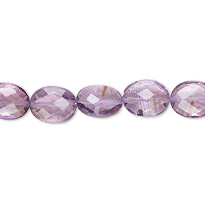 Bead, amethyst (natural), 8x7mm-10x8mm hand-cut faceted flat oval with 0.4-1.4mm hole, B+ grade, Mohs hardness 7. Sold per 8-inch strand.