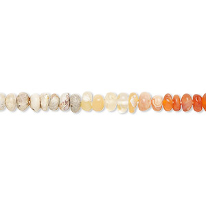 Bead, fire opal (natural), light to dark, 3x1mm-5x3mm hand-cut rondelle with 0.4-1.4mm hole, C grade, Mohs hardness 5 to 6-1/2. Sold per 14-inch strand.