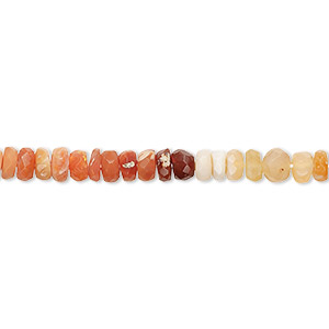 Bead, fire opal (natural), light to dark, 4x2mm-5x3mm hand-cut faceted rondelle with 0.4-1.4mm hole, C+ grade, Mohs hardness 5 to 6-1/2. Sold per 13-inch strand.