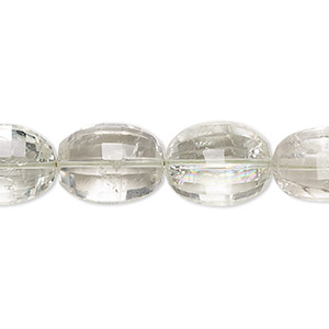 Bead, green quartz (heated), 12x10mm-15x12mm hand-cut faceted puffed oval with 0.4-1.4mm hole, B+ grade, Mohs hardness 7. Sold per 8-inch strand.
