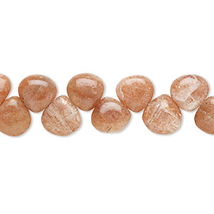 Bead, sunstone (natural), 7-9mm hand-cut top-drilled puffed teardrop with 0.4-1.4mm hole, C grade, Mohs hardness 6 to 6-1/2. Sold per 9-inch strand.