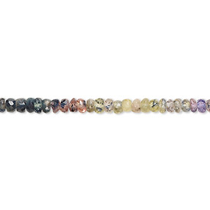 Bead, multi-sapphire (heated), 3x1mm-4x2mm hand-cut faceted rondelle with 0.4-0.6mm hole, B- grade, Mohs hardness 8. Sold per 8-inch strand.