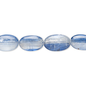 Bead, kyanite (natural), light, 8x5mm-14x9mm graduated hand-cut puffed oval with 0.4-1.4mm hole, B grade, Mohs hardness 4 to 7-1/2. Sold per 7-inch strand.