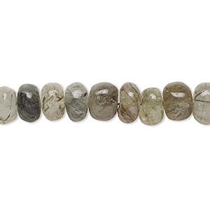 Bead, tourmalinated quartz (natural), 8x3mm-9x6mm hand-cut rondelle with 0.4-1.4mm hole,  C grade, Mohs hardness 7. Sold per 13-inch strand.