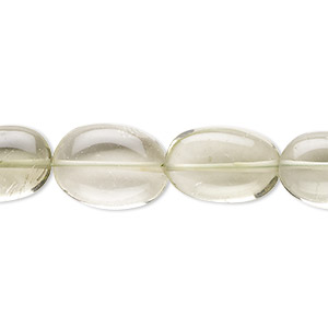 Bead, green quartz (heated), 11x10mm-19x13mm hand-cut puffed oval with 0.4-1.4mm hole, C+ grade, Mohs hardness 7. Sold per 7-inch strand.