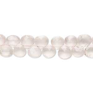 Bead, rose quartz (natural), light, 6-7mm hand-cut top-drilled faceted puffed teardrop with 0.4-1.4mm hole, B grade, Mohs hardness 7. Sold per 8-inch strand.