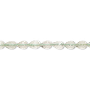 Bead, green quartz (heated), 6x4mm-7x5mm hand-cut micro-faceted teardrop with 0.4-1.4mm hole, C- grade, Mohs hardness 7. Sold per 8-inch strand.