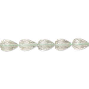 Bead, green quartz (heated), 7x5mm-8x6mm hand-cut micro-faceted teardrop with 0.4-1.4mm hole, C+ grade, Mohs hardness 7. Sold per 8-inch strand.