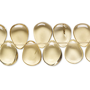 Bead, champagne quartz (heated), 11x8mm-15x10mm hand-cut top-drilled puffed teardrop with 0.4-1.4mm hole, C grade, Mohs hardness 7. Sold per 9-inch strand.