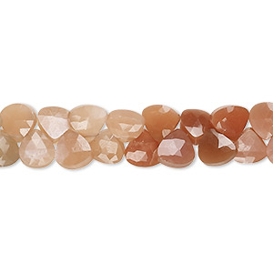 Bead, white moonstone and peach moontstone (natural), shaded, 5-6mm hand-cut top-drilled faceted puffed teardrop with 0.4-1.4mm hole, B+ grade, Mohs hardness 6 to 6-1/2. Sold per 7-inch strand.