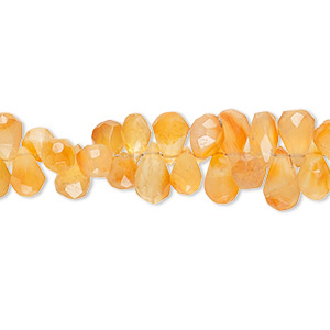 Bead, carnelian (dyed / heated), light to medium, 5x3mm-8x6mm hand-cut top-drilled faceted teardrop with 0.4-1.4mm hole, C grade, Mohs hardness 6-1/2 to 7. Sold per 7-1/2 inch strand.