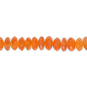 Bead, carnelian (dyed / heated), 6x3mm-8x4mm hand-cut faceted saucer with 0.4-1.4mm hole, B+ grade, Mohs hardness 6-1/2 to 7. Sold per 7-1/2 inch strand.