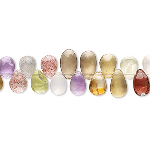Bead, multi-gemstone (natural / dyed / heated), 6x4mm-8x5mm hand-cut top-drilled faceted puffed teardrop with 0.4-1.4mm hole, C grade, Mohs hardness 3 to 7. Sold per 7-1/2 inch strand.