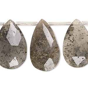 Bead, black spotted quartz (natural), 23x14mm-26x16mm hand-cut top-drilled faceted puffed teardrop with 0.4-1.4mm hole, B grade, Mohs hardness 7. Sold per pkg of 12.