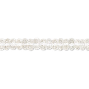 Bead, white topaz (natural / irradiated), light, 5x2mm-6x3mm hand-cut micro-faceted rondelle with 0.4-1.4mm hole, B- grade, Mohs hardness 8. Sold per 8-inch strand.