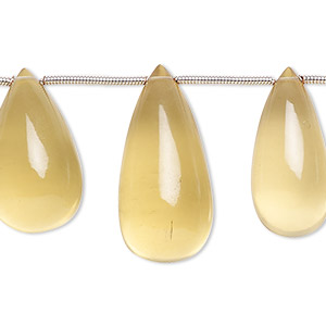 Bead, lemon smoky quartz (heated / irradiated), 16x9mm-27x13mm graduated hand-cut top-drilled teardrop with 0.4-1.4mm hole, C grade, Mohs hardness 7. Sold per pkg of 14.