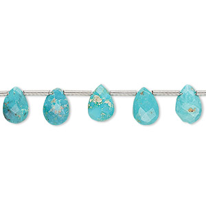 Bead, imperial crown turquoise (natural), 7x5mm-9x7mm hand-cut top-drilled faceted puffed teardrop with 0.4-1.4mm hole, C grade, Mohs hardness 5 to 6. Sold per pkg of 20.