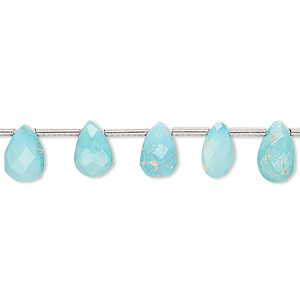 Bead, imperial crown turquoise (natural), 7x5mm-9x7mm hand-cut top-drilled faceted puffed teardrop with 0.4-1.4mm hole, C grade, Mohs hardness 5 to 6. Sold per pkg of 19.