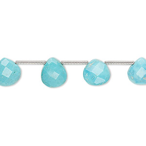 Bead, imperial crown turquoise (natural), 7-9mm hand-cut top-drilled faceted puffed teardrop with 0.4-1.4mm hole, B grade, Mohs hardness 5 to 6. Sold per pkg of 13.