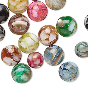 Bead mix, mother-of-pearl shell (assembled) and resin, multicolored, 8-10mm round, Mohs hardness 3-1/2. Sold per pkg of 60.