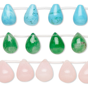 Bead mix, quartz crystal / magnesite / mountain &quot;jade&quot; (dolomite marble) (dyed / stabilized), mixed colors, 16x12mm-20x14mm top-drilled teardrop, C grade, Mohs hardness 3 to 7. Sold per pkg of (3) 15-inch strands.