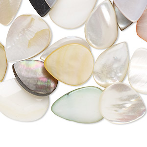 Bead mix, resin / mother-of-pearl shell / black lip shell (natural / bleached / dyed / assembled), mixed colors, 14x10mm-20x14mm top-drilled flat teardrop / faceted teardrop / puffed teardrop with 0.6mm hole, Mohs hardness 3-1/2. Sold per pkg of 20.