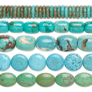 Bead mix, magnesite (dyed / stabilized), blue / green / blue-green, 6x3mm-20x14mm mixed shapes with 0.5-1.5mm hole, D grade, Mohs hardness 3-1/2 to 4. Sold per pkg of (5) 15-inch strands.