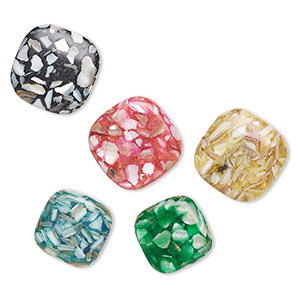 Bead, mother-of-pearl shell (assembled) and resin, multicolored, 25-30mm rounded square, Mohs hardness 3-1/2. Sold per pkg of 5.