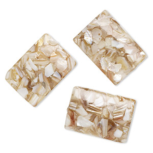 Bead, mother-of-pearl shell (assembled) and resin, brown and white, 34x23mm-37x25mm puffed rectangle, Mohs hardness 3-1/2. Sold per pkg of 3.