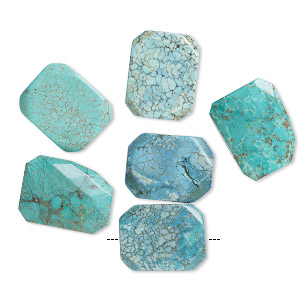 Bead mix, magnesite (dyed / stabilized), blue and blue-green, 38x29mm-41x31mm freeform, C grade, Mohs hardness 3-1/2 to 4. Sold per pkg of 6.