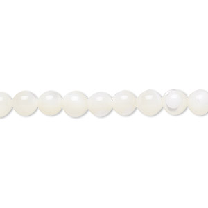 Bead, mother-of-pearl shell (bleached), 4-6mm round, Mohs hardness 3-1/2. Sold per 15-1/2&quot; to 16&quot; strand.
