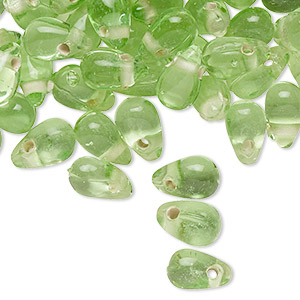 Bead, lampworked glass, transparent light green, 9x6mm-10x6mm top-drilled teardrop. Sold per 1.5-ounce pkg, approximately 90-100 beads.
